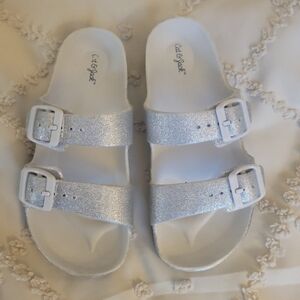 Cat & Jack Silver Glitter Double-Strap Buckle Sandals
